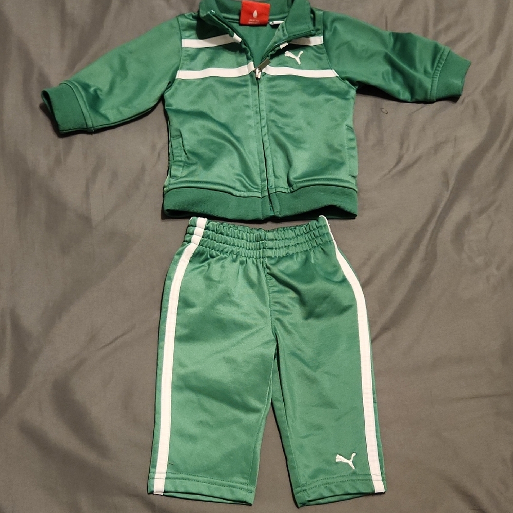 Puma Baby Emerald and White Athletic Tracksuit Set 0-3 Month